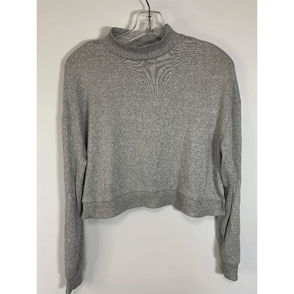 SO Women's Turtleneck Sweater Tight Knit Crop Long Sleeve Gray Small